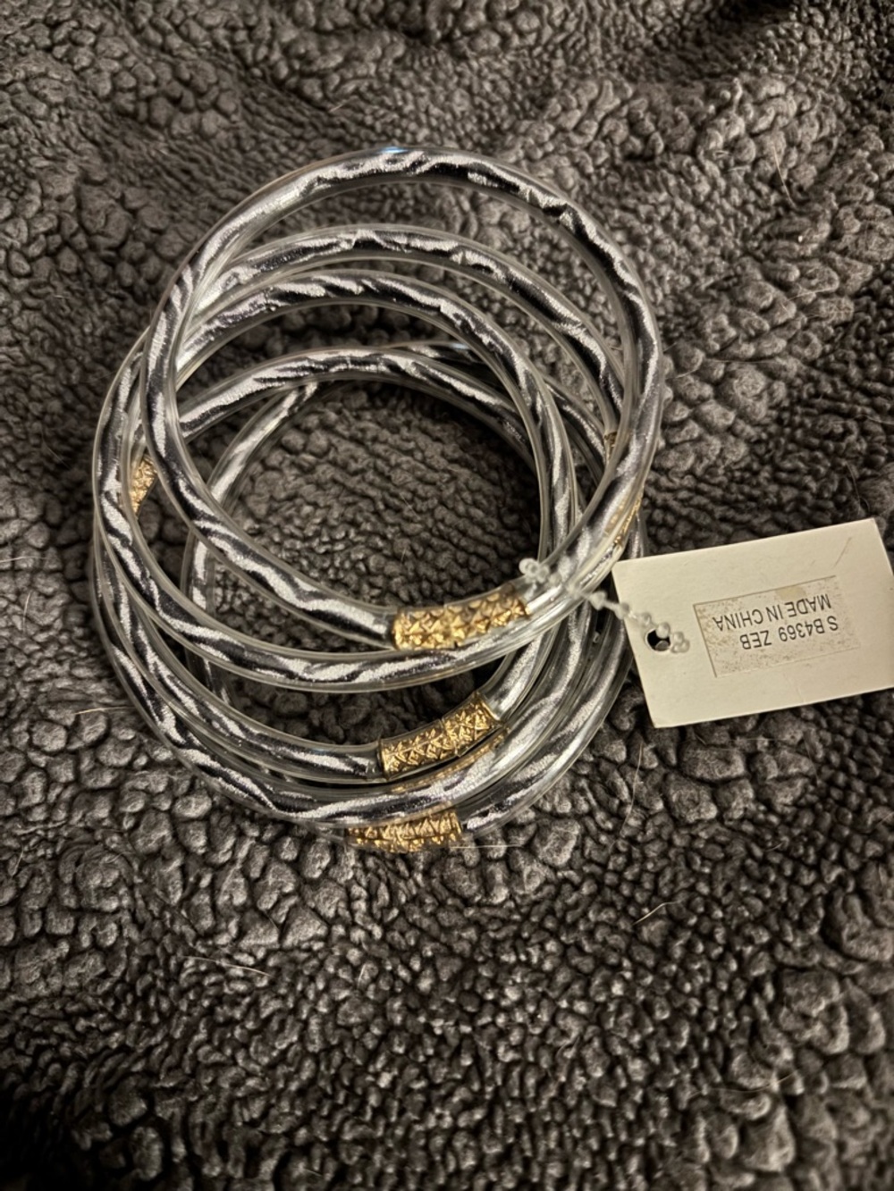 Silver Wrapped Bangle Bracelet Set of 5 with Gold Accents